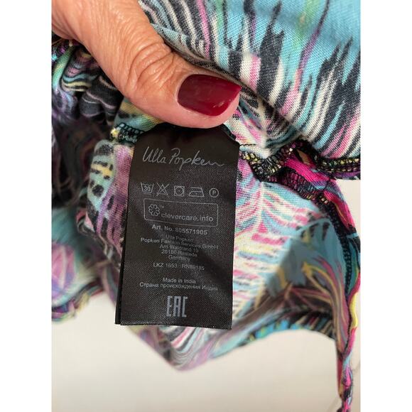 Ulla Popken short sleeve colorful tropical t-shirt cotton v-neck Size 24/26 - Picture 7 of 8